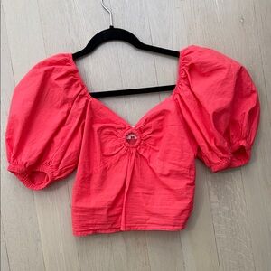 Vibrant Coral Puff Sleeve Blouse